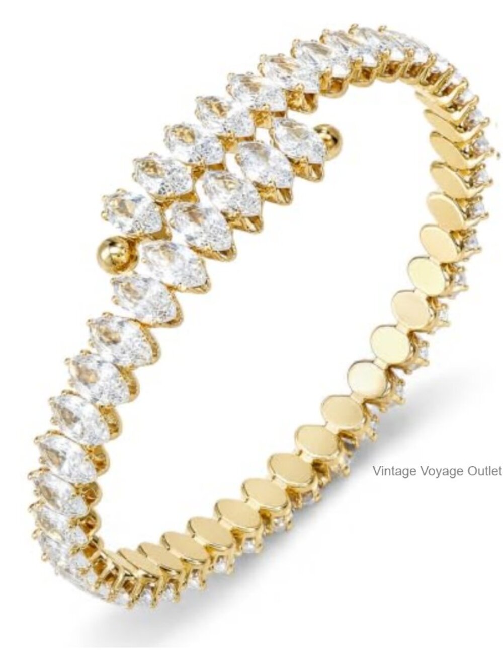 Rhinestone Cuff Bracelet Gold Plated Open Flexible Fit for Wedding Prom